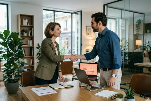 Agent commercial en rendez-vous client en Moselle
